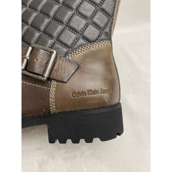 Calvin Klein Jeans Billy Mens Leather Quilted Brown Boots Sz 9 Hipster Western - Picture 5 of 11